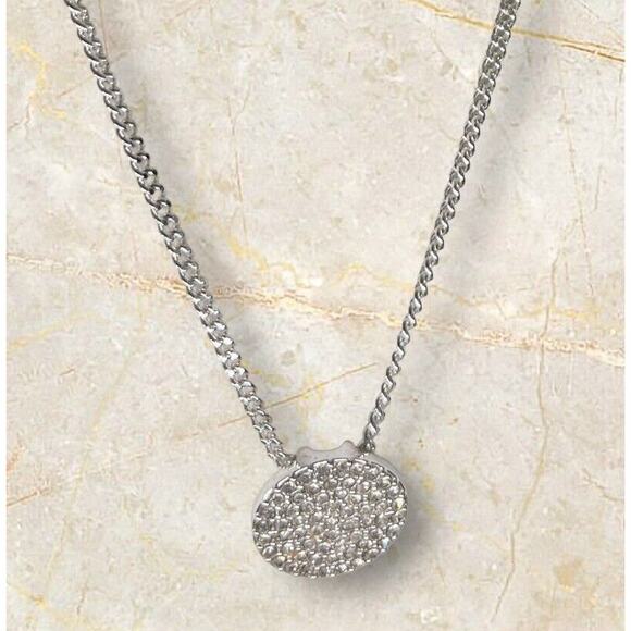 DKNY Silver Tone Necklace Crystal Disc Pendant Style Women's Fashion Chic NWT - Picture 1 of 12